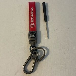 Honda Logo Key Fob Keychain in Red Leather NWT